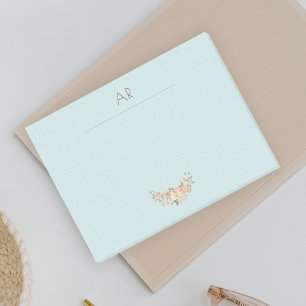 Bloco De Notas Peach Cream Aquarela Floral Mint Blue Monograma