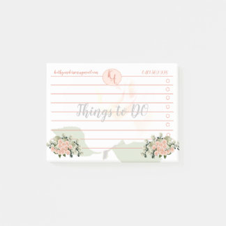 Bloco De Notas Peach e rosas brancas coisas para fazer notas Post