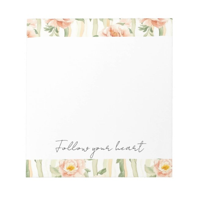 Bloco De Notas Peach Mint Pretty Roses Floral Stripes (Frente)
