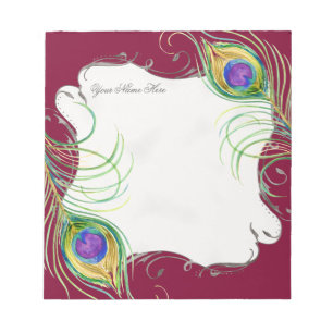 Bloco De Notas Peacock Feather n Swirls Wedery Stationery Notes