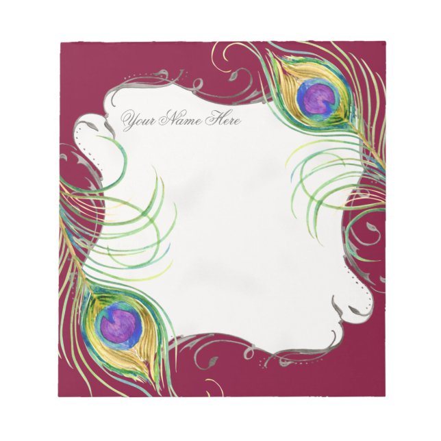Bloco De Notas Peacock Feather n Swirls Wedery Stationery Notes (Frente)