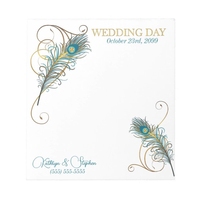 Bloco De Notas Peacock Wedding Custom Notes for Wedding Planner (Frente)