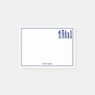 Bloco De Notas Peças de Xadrez Arte Vintage Azul