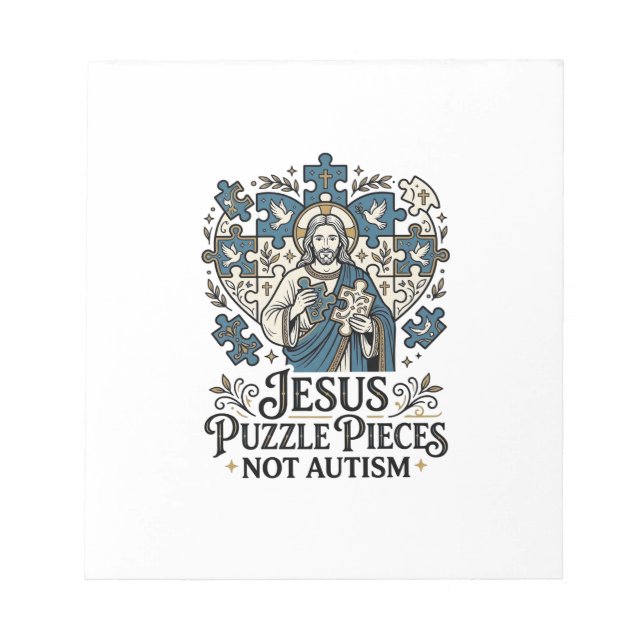 Bloco De Notas Peças do Quebra-Cabeça de Jesus Não Autismo Peças  (Frente)