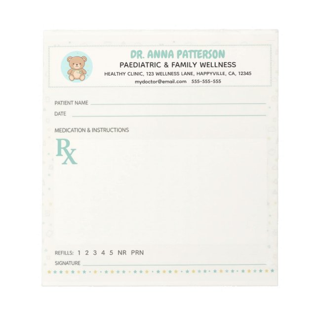 Bloco De Notas Pediatrician Doctor Prescription (Frente)