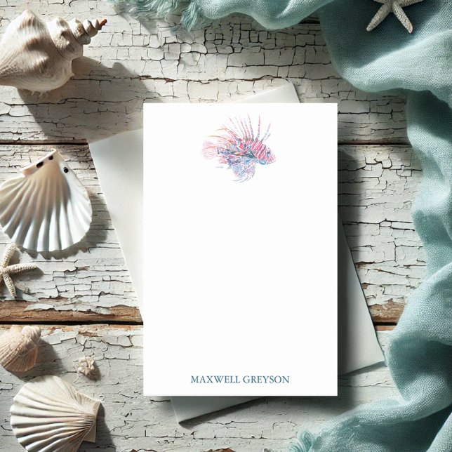 Bloco De Notas Peixe tropical de aquarela (Personalized post it notes watercolor lionfish art by Victoria Grigaliunas of Do Tell A Belle)