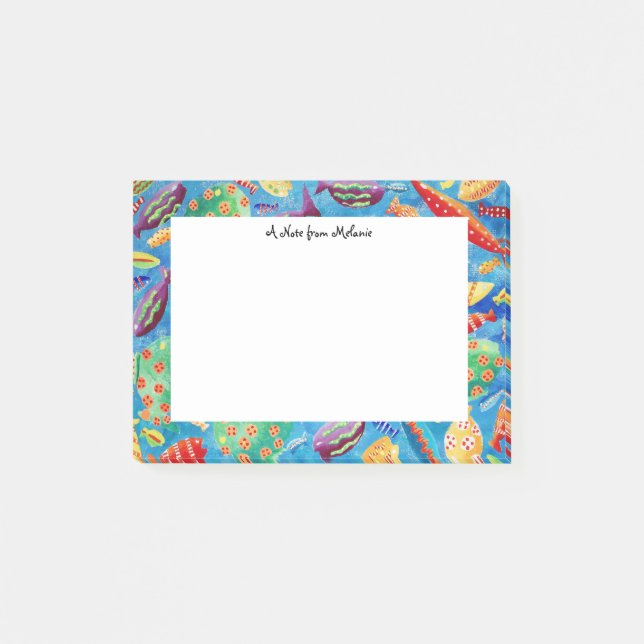 Bloco De Notas Peixes Tropicais Aquarela Personalizada (Frente)