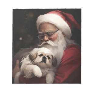 Bloco De Notas Pekingese com Papai Noel Natal Festivo