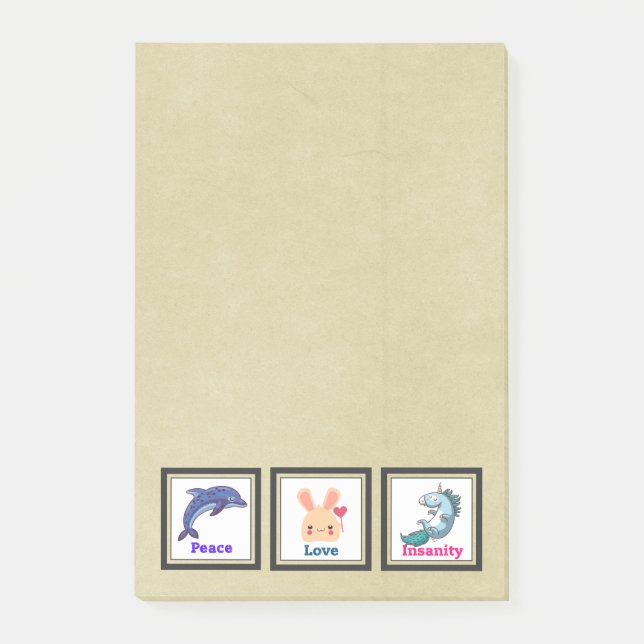 Bloco De Notas Pena de Paz com o Golfinho Bunny Unicorn (Frente)