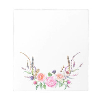 Bloco De Notas Penas de Berries Florais Azuis-Rosa Pêssego