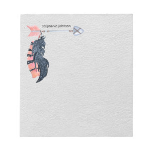 Bloco De Notas Penas e setas de boho personalizadas