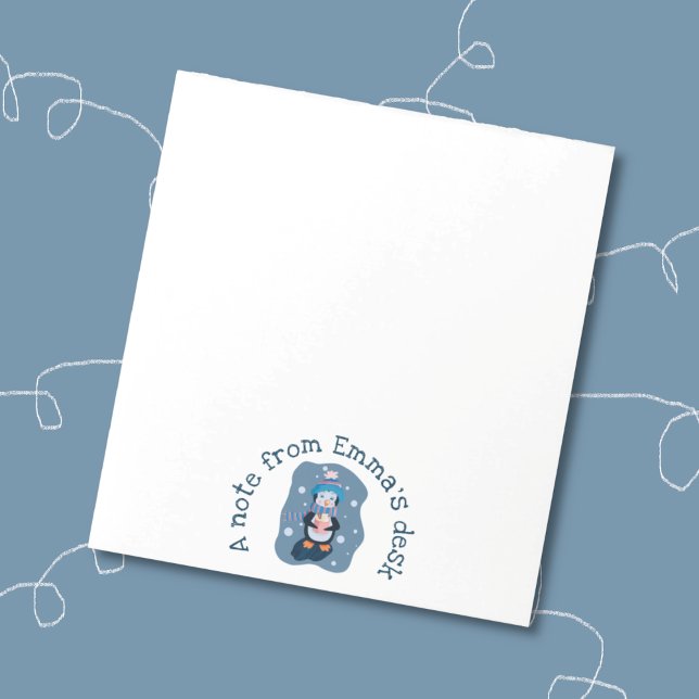 Bloco De Notas Penguin with Hot Cocoa Cup Winter Notepad (Penguin with hot cocoa mug winter theme personalized notepad . )