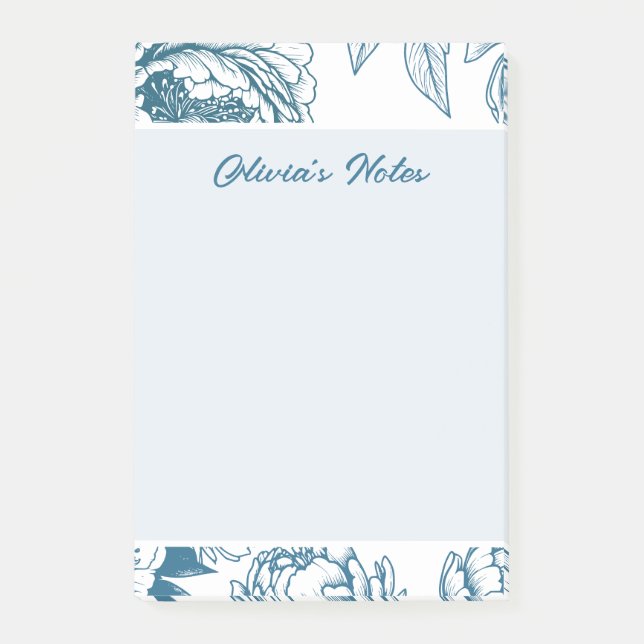 Bloco De Notas Peônia Azul Floral (Frente)