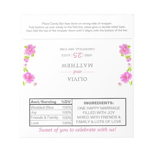 Bloco De Notas Pêonias Cor-de-rosa Vestidos de Casamento Floral (Frente)