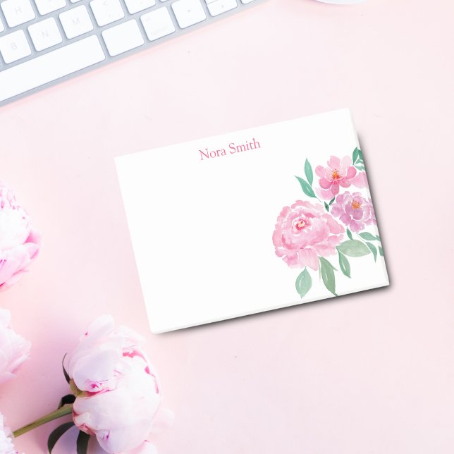 Bloco De Notas Peônias de Aquarela Personalizadas (Brighten daily tasks with Watercolor Peonies Personalized Post-it Notes.)