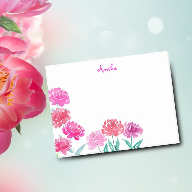 Bloco De Notas Peônias em Aquarela Personalizadas (Personalize your reminders with vibrant Watercolor Peonies Post-it Notes.)