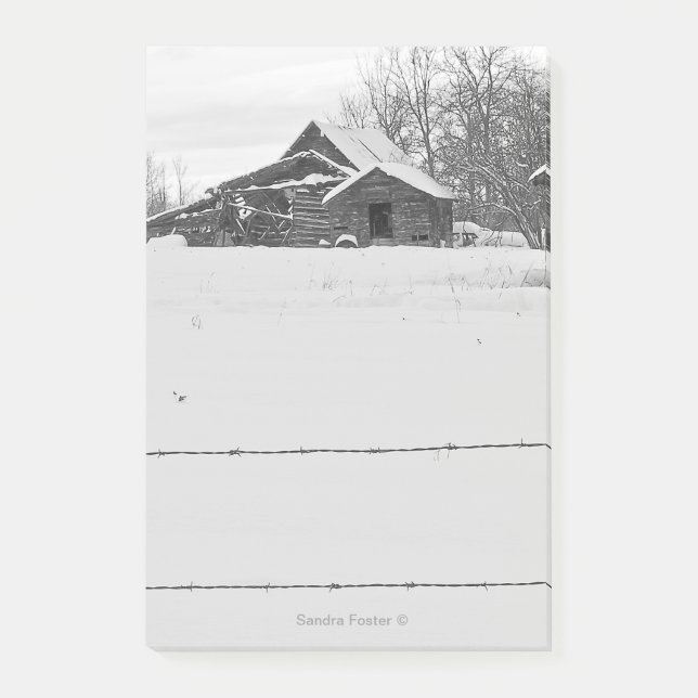 Bloco De Notas Pequenos Shacks com Cerca Cena de Inverno (Frente)