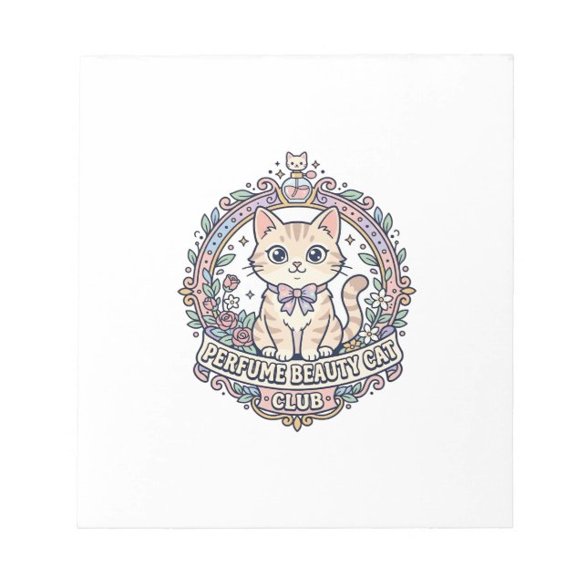 Bloco De Notas Perfume Beleza Gato Gato Fofo Design de Camiseta - (Frente)