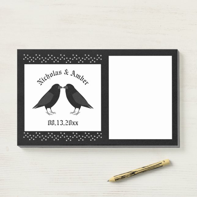 Bloco De Notas Personalização do Casamento Gótico Beijando Ravens (Na mesa)
