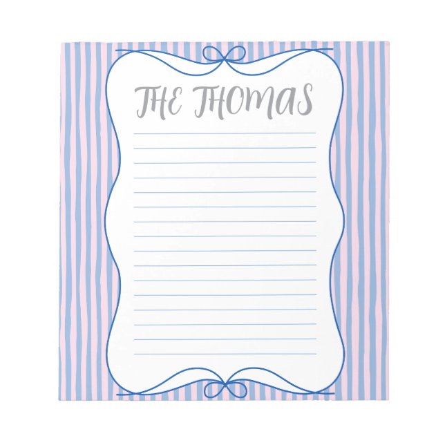 Bloco de Notas Personalizado Azul Rosa Branco Fofo (Frente)