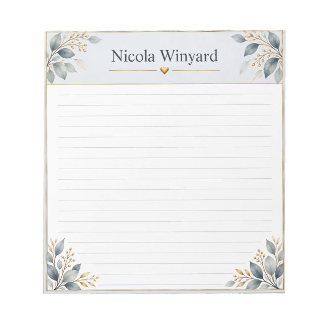 Bloco de Notas Personalizado Botânico Cinza Azul (Frente)
