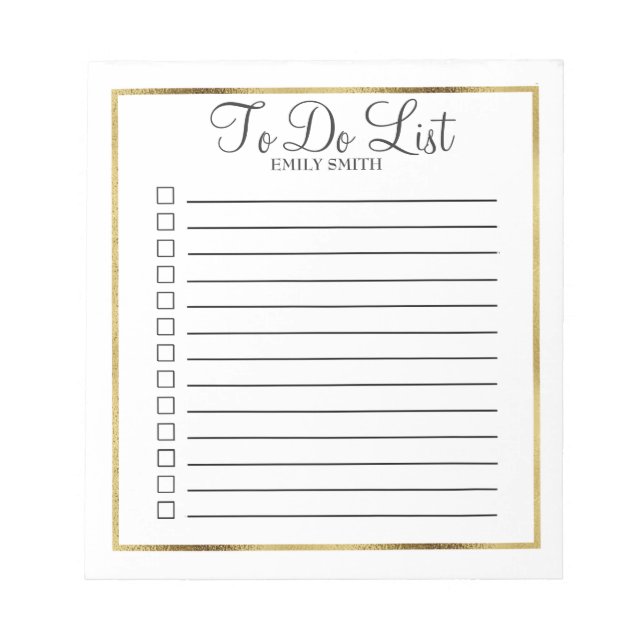 Bloco de Notas Personalizado Branco e Dourado Para (Frente)