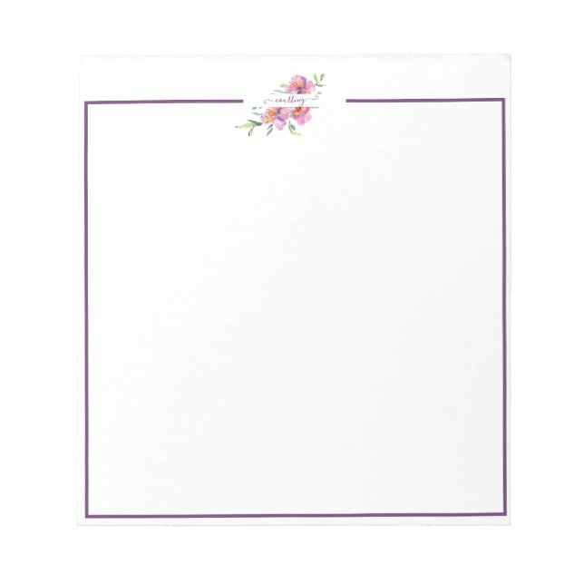 Bloco de notas personalizado com flores em aquarel (Frente)