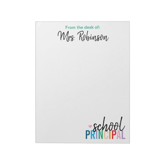 Bloco De Notas Personalizado da Mesa do Diretor Escolar (Invertido)