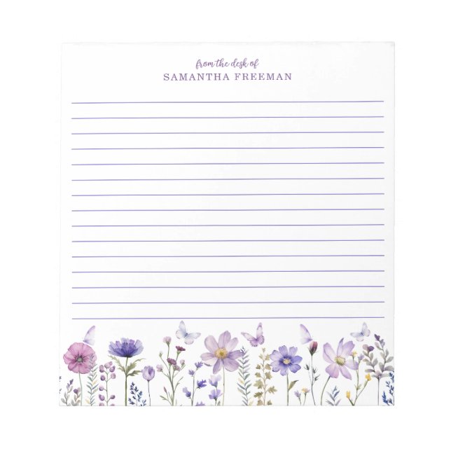 Bloco de Notas Personalizado de Flor Selvagem Roxo (Frente)
