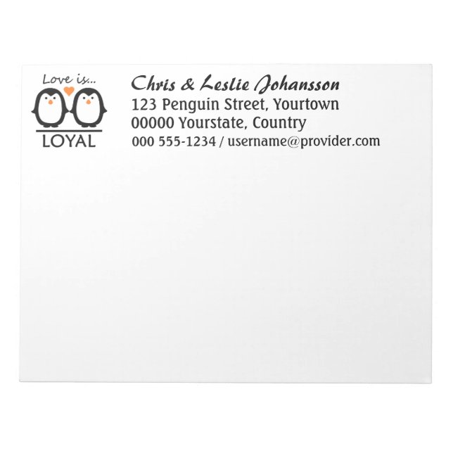 Bloco de notas personalizado do Penguin Love (Frente)