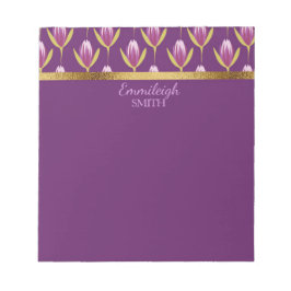Bloco De Notas Personalizado Elegante Roxo Floral e Dourado