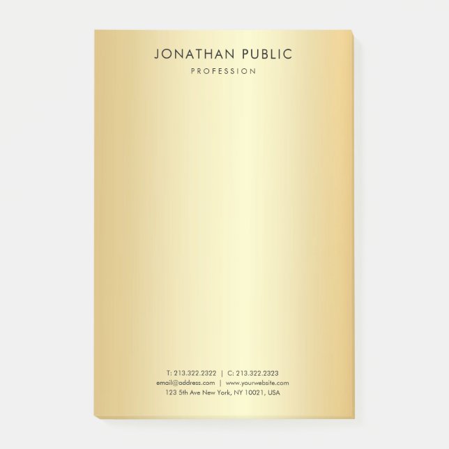 Bloco De Notas Personalizado Faux Dourado Elegante Simples Modelo (Frente)