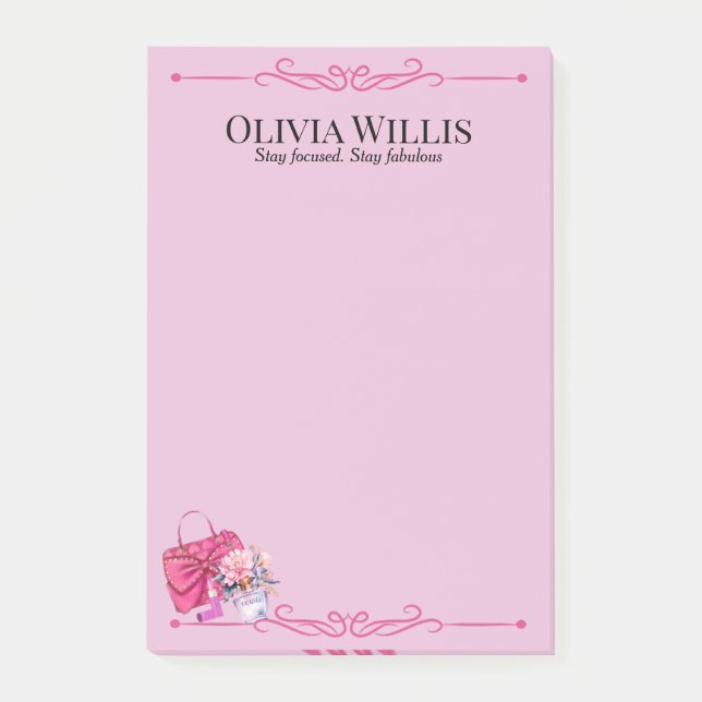 Bloco De Notas Personalizado "Fique Focado". Fique Fabuloso" Rosa (Frente)