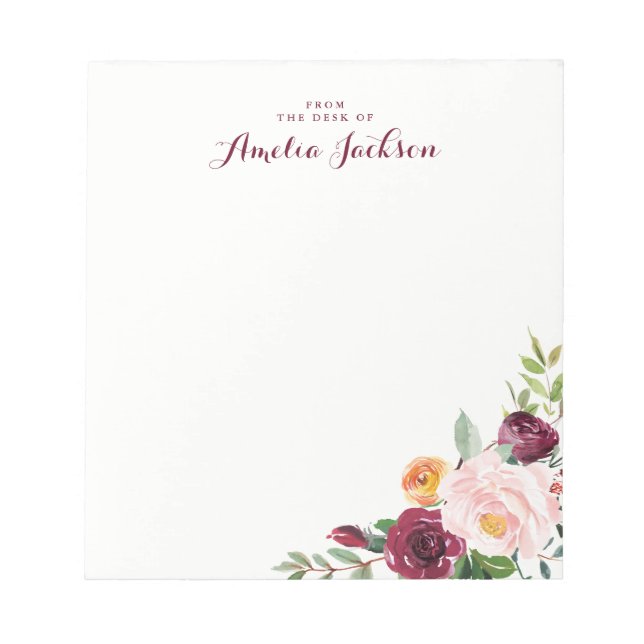 Bloco de Notas Personalizado Flor de Borgonha Pape (Frente)