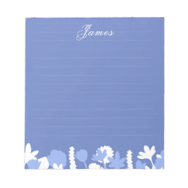 Bloco de Notas Personalizado Floral Branco Azul Mi