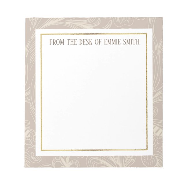 Bloco De Notas Personalizado Floral Marrom Suave e Dourado (Frente)