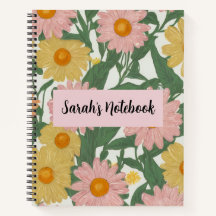 Bloco de Notas Personalizado Floral Rosa e Amarelo