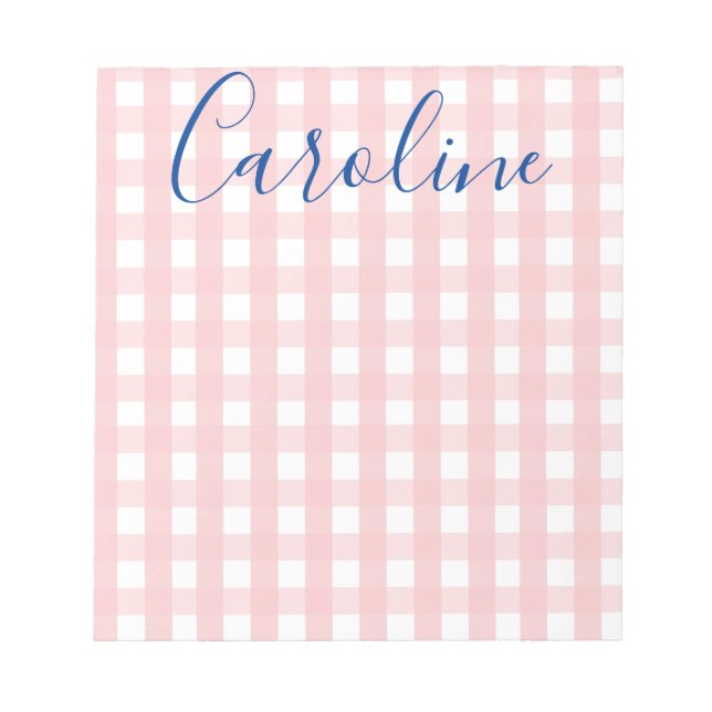 Bloco de Notas Personalizado Gingham e Script (Frente)