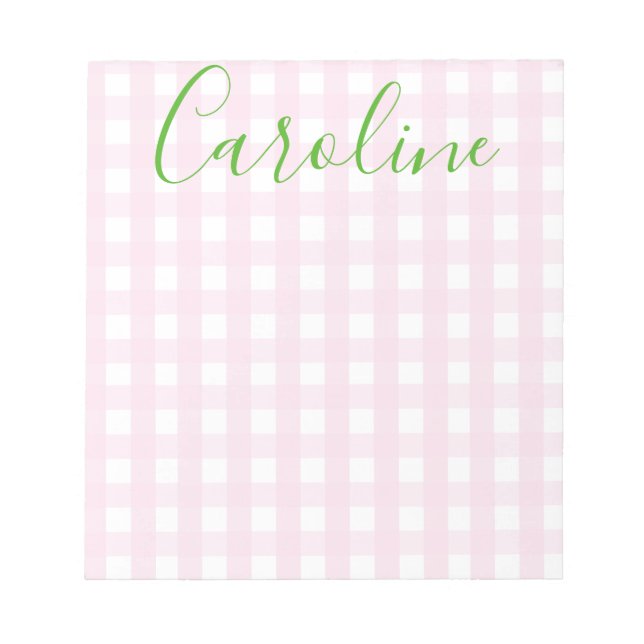 Bloco de Notas Personalizado Gingham e Script (Frente)