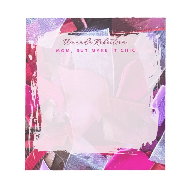 Bloco De Notas Personalizado Mãe Inspiradora Rosa Roxo Abstrato C (Frente)