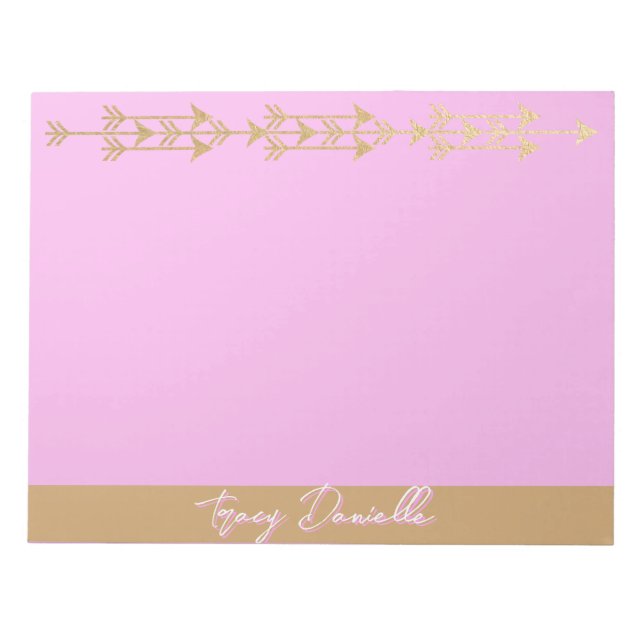 Bloco De Notas Personalizado Minimalista Rosa e Dourado (Frente)