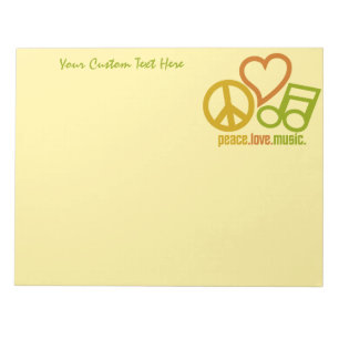 Bloco de notas personalizado Peace Love Music