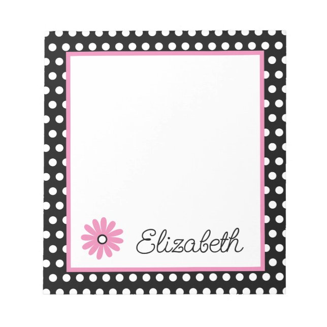 Bloco De Notas Personalizado Rosa e Preto com Bolinhas Brancas (Frente)