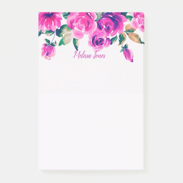 bloco de notas personalizado rosa floral (Frente)