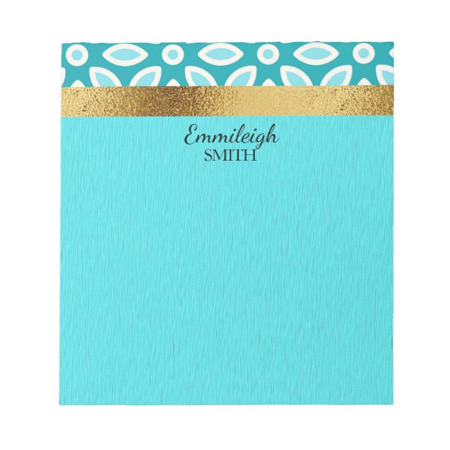 Bloco De Notas Personalizado Teal e Arctic Blue Floral e Dourado (Frente)