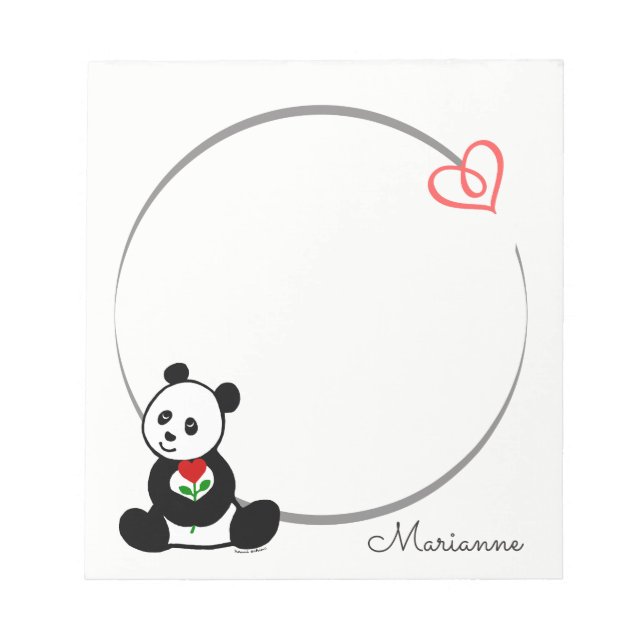 Bloco de Notas Personalizado Ursinho Panda Coração (Frente)