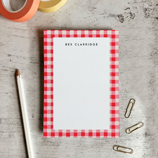 Bloco De Notas Personalizado Xadrez Rosa (Pink and Red Checkered Personalized Post-it Notes)