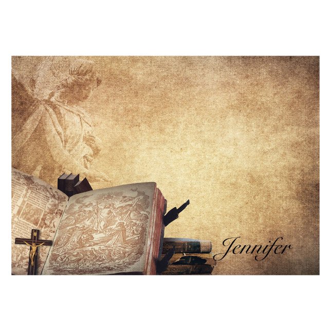 Bloco De Notas Personalizar Anjo, Livro e Cruz de Nome (Criador carregado)