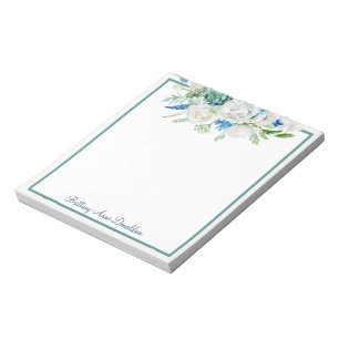 Bloco De Notas Personalizar Nome Floral Branco Azul