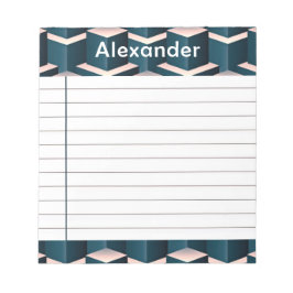 Bloco De Notas Personalizar Padrão Geométrico Quadrado Azul Moder